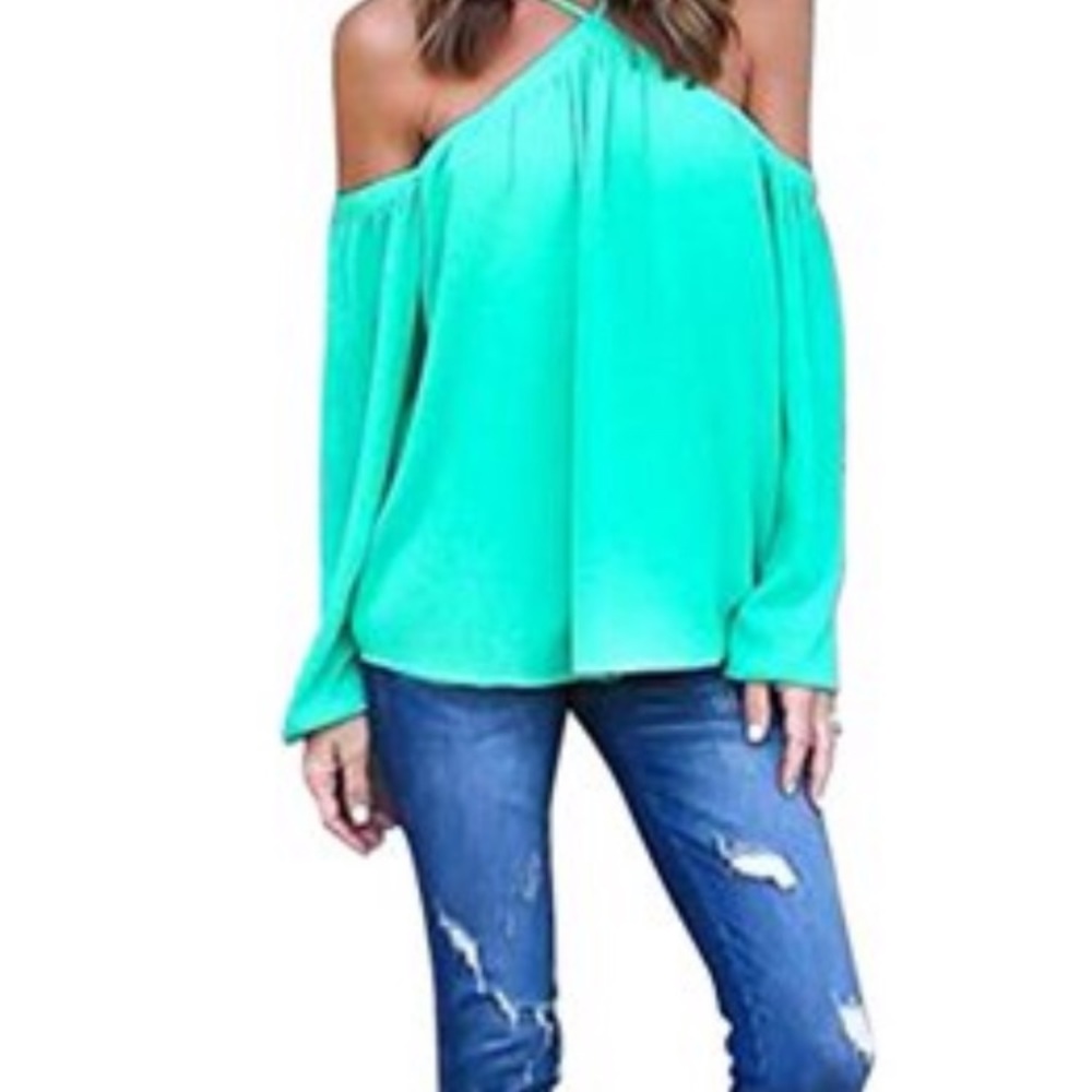 Mint green off the shoulder blouse